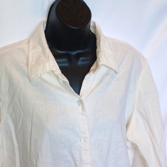 BLAIR cream button blouse with embroidered design sleeve, pit to pit is 22" - Picture 2 of 7